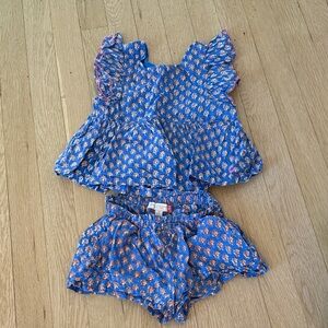Pink chicken Blue Floral Ruffle Top and Shorts Set